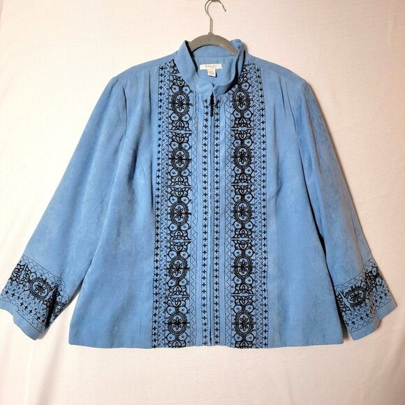 Dress Barn Womens Blazer Sz 2X Long Sleeve Zip Closure Blue w/ Black Trim - Picture 1 of 13